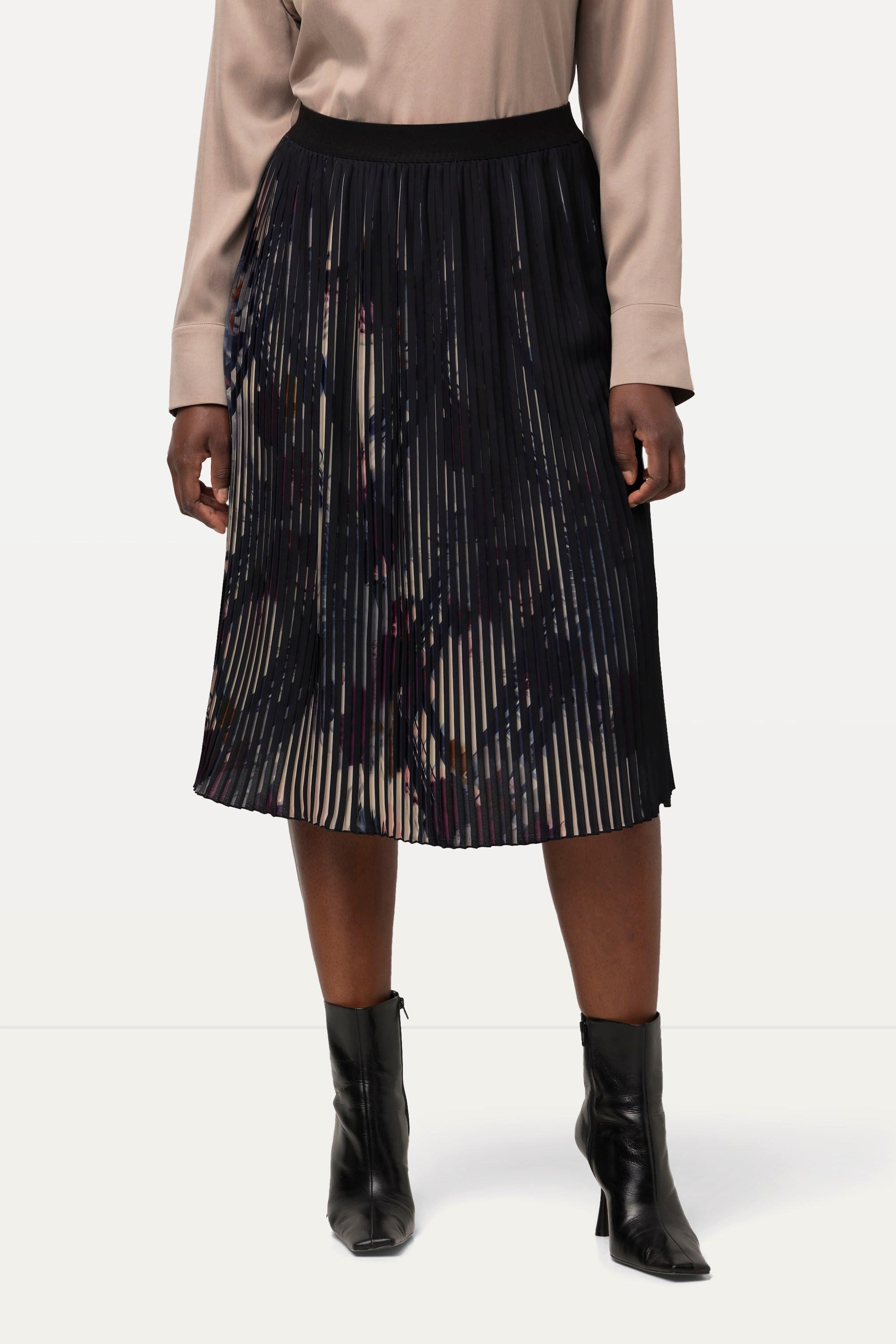 Ulla Popken Gonna Plissettata Design Grafico Taglio Svasato Cintura Elastica  