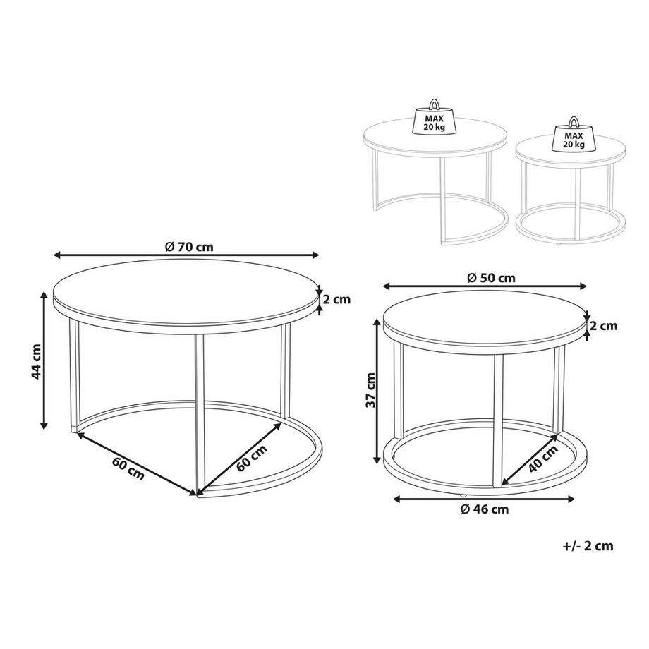 Beliani Lot de 2 tables basses en Acier inox Glamour GRANGE  
