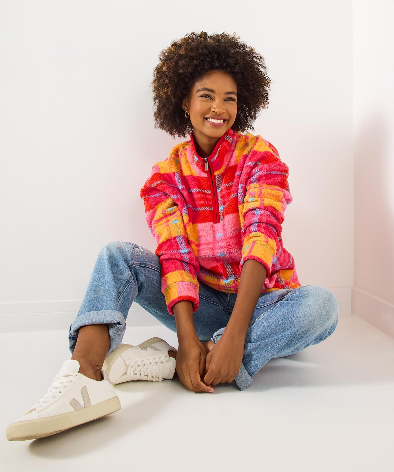 Joe Browns Kariertes Fleece Top mit halbem Reissverschluss  