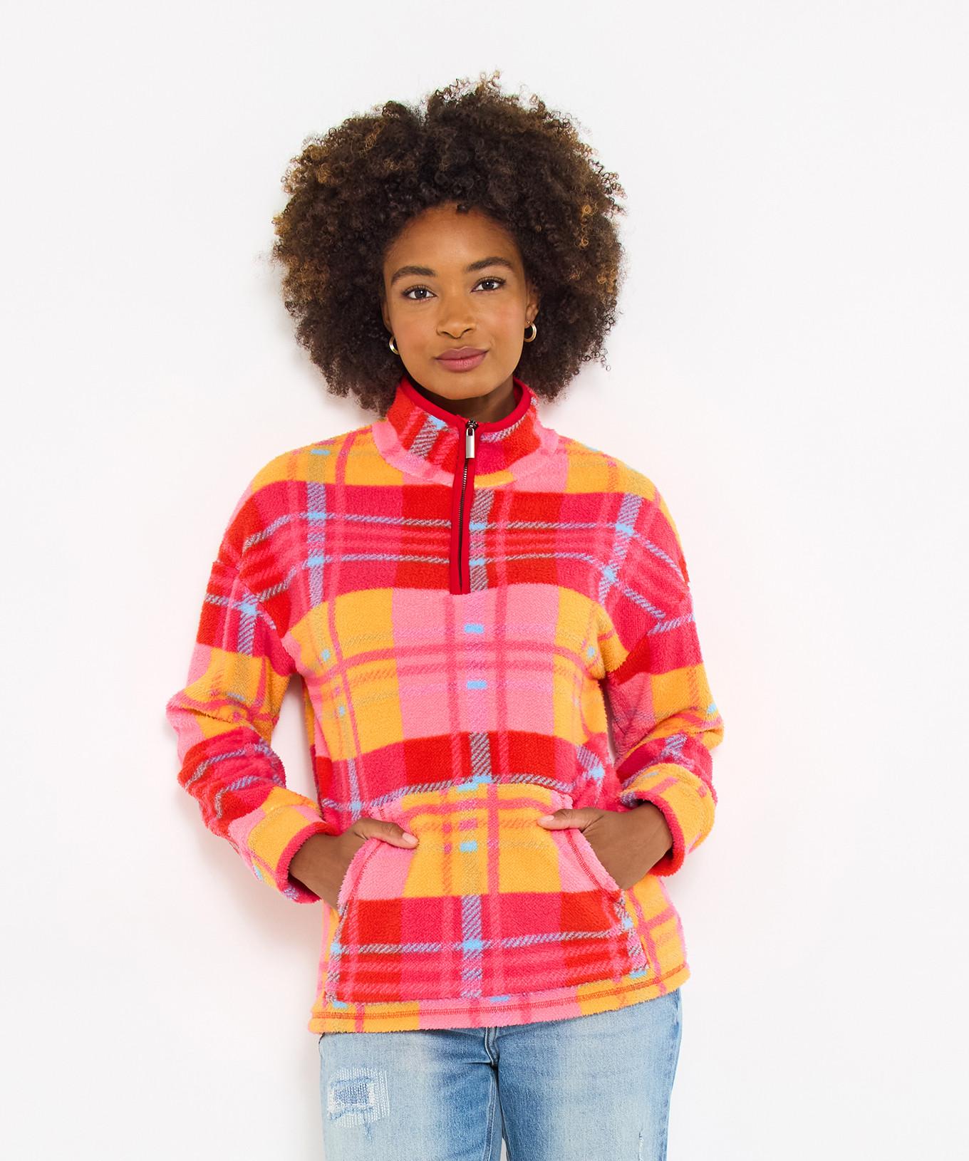 Joe Browns Kariertes Fleece Top mit halbem Reissverschluss  