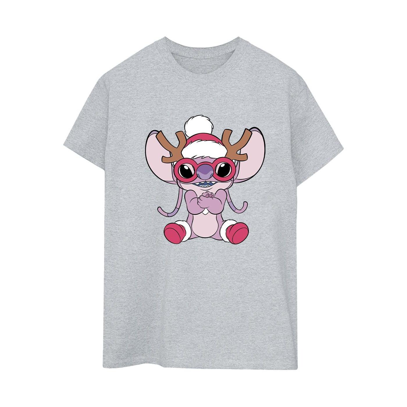 Image of Lilo & Stitch Angel Reindeer Tshirt Damen Grau 3XL