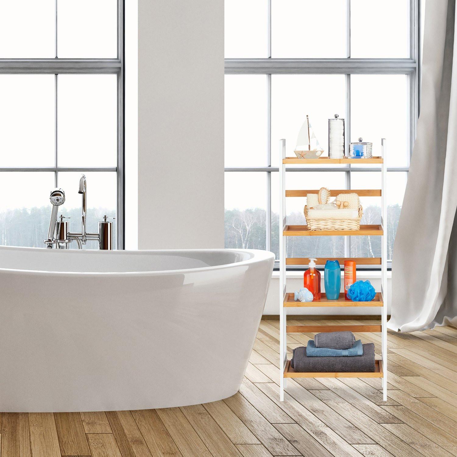 B2X Mensola da bagno in bambù bianco e naturale  