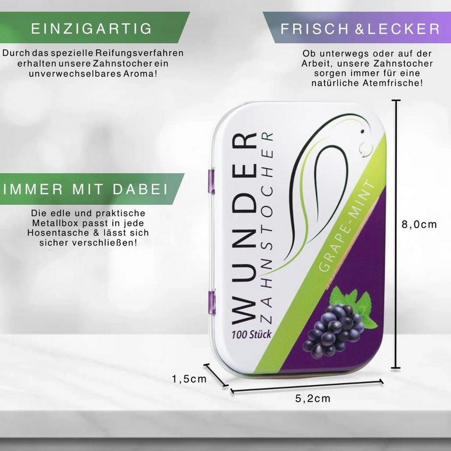 Wunder Zahnstocher  Zahnstocher mit Geschmack Traube Minze 