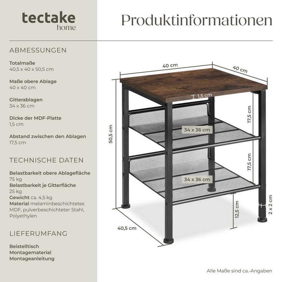 Tectake Table d'appoint LINCOLN style industriel  