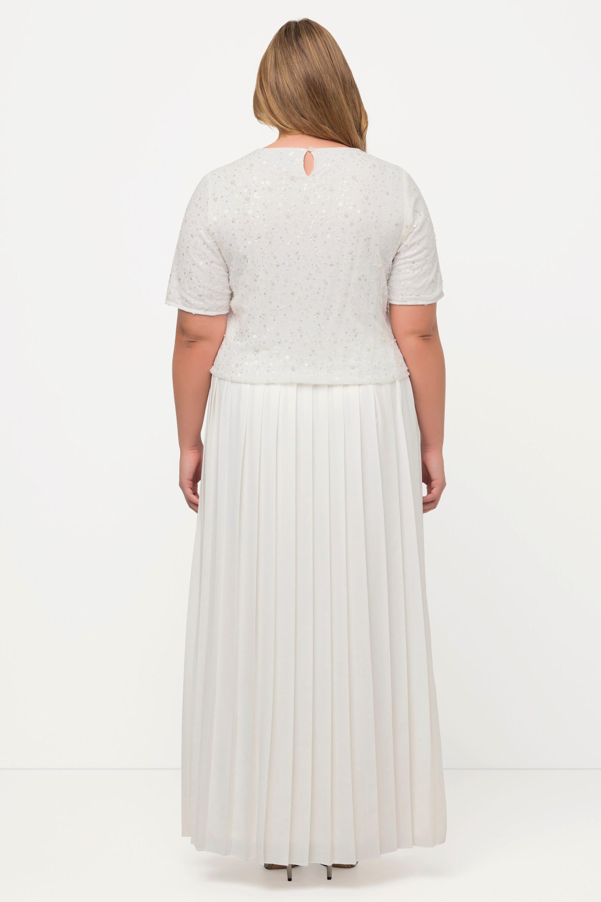 Ulla Popken Top da sposa ricamato A-line girocollo mezze maniche  