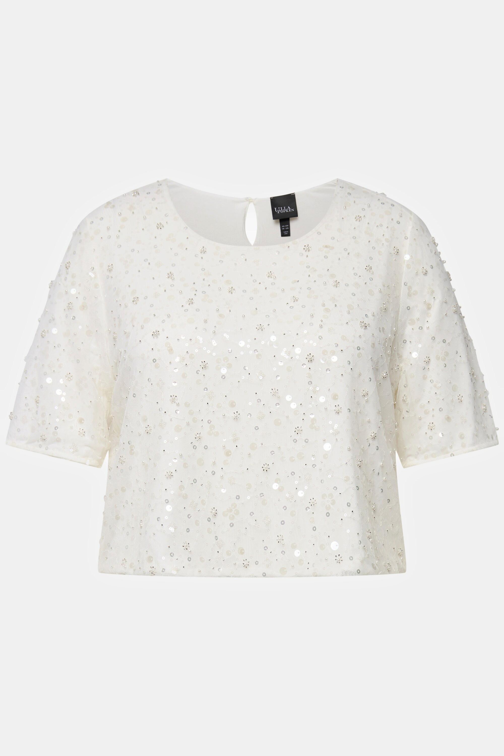 Ulla Popken Top da sposa ricamato A-line girocollo mezze maniche  