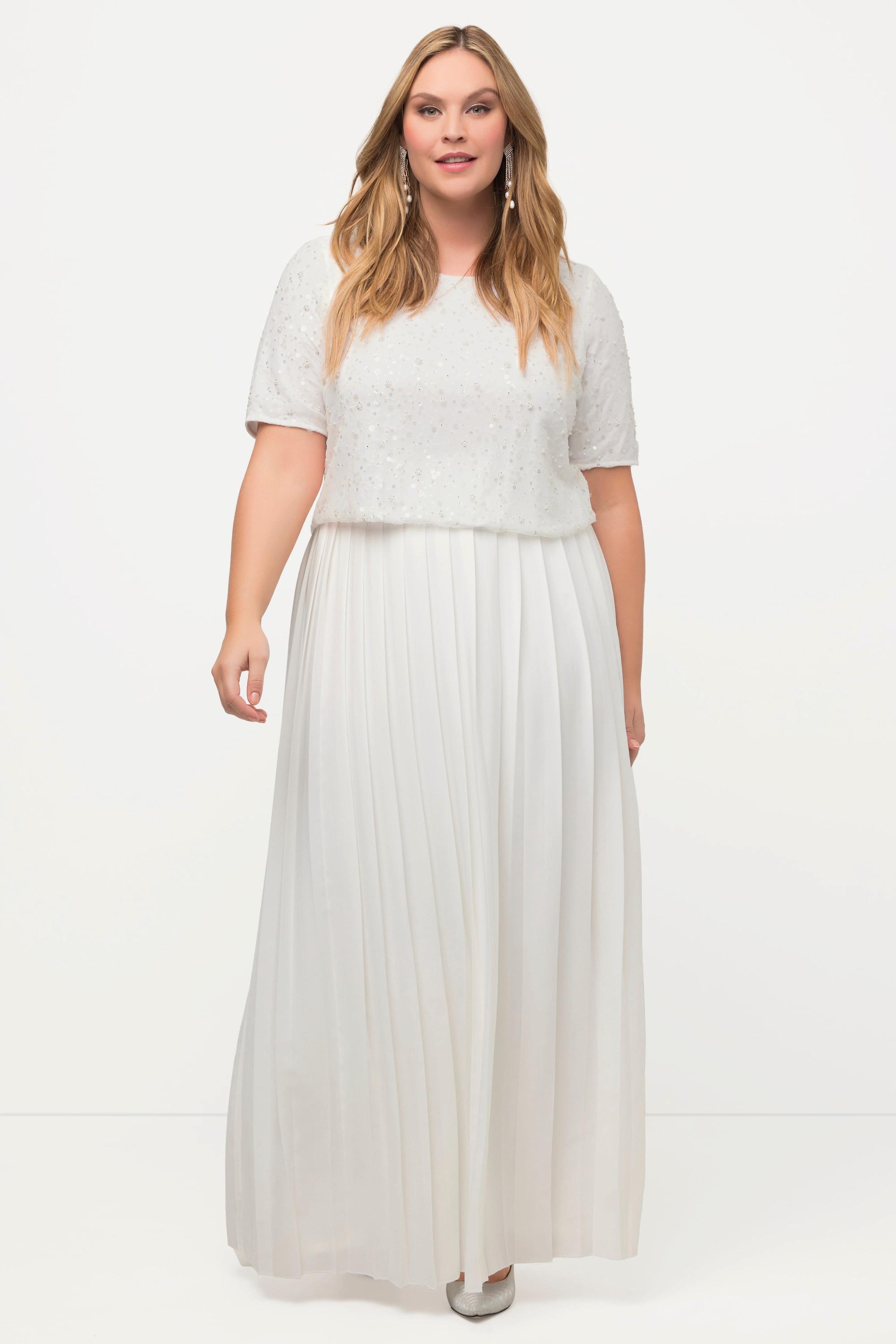 Ulla Popken Top da sposa ricamato A-line girocollo mezze maniche  