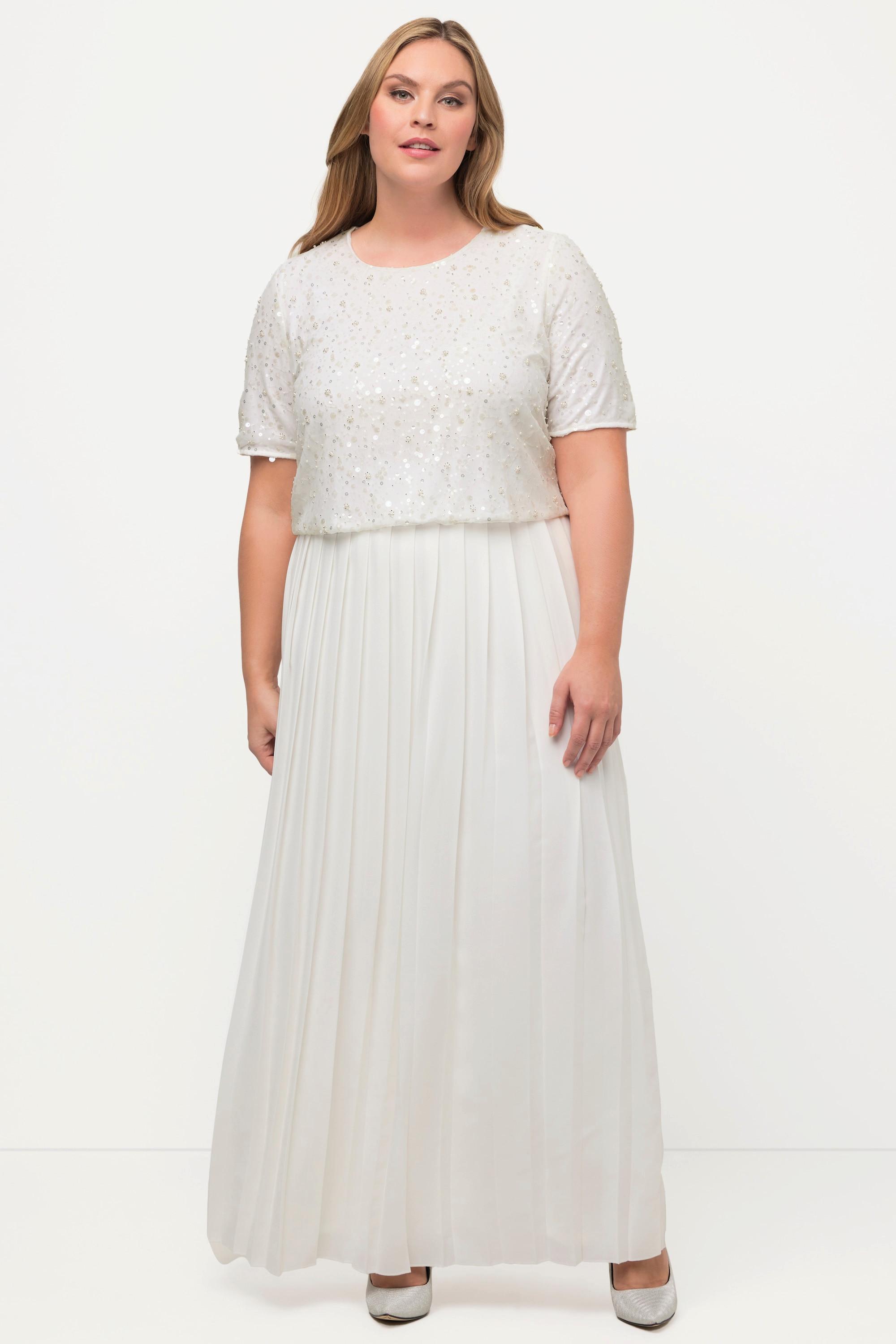 Ulla Popken Top da sposa ricamato A-line girocollo mezze maniche  