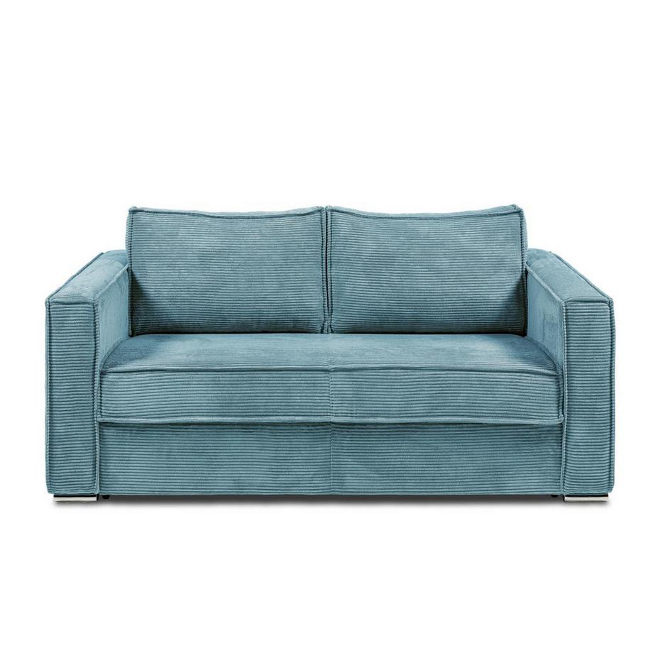 Vente-unique Canapé 3 places convertible express en velours côtelé bleu turquoise - Couchage 140 cm - Matelas 14 cm LORETO  
