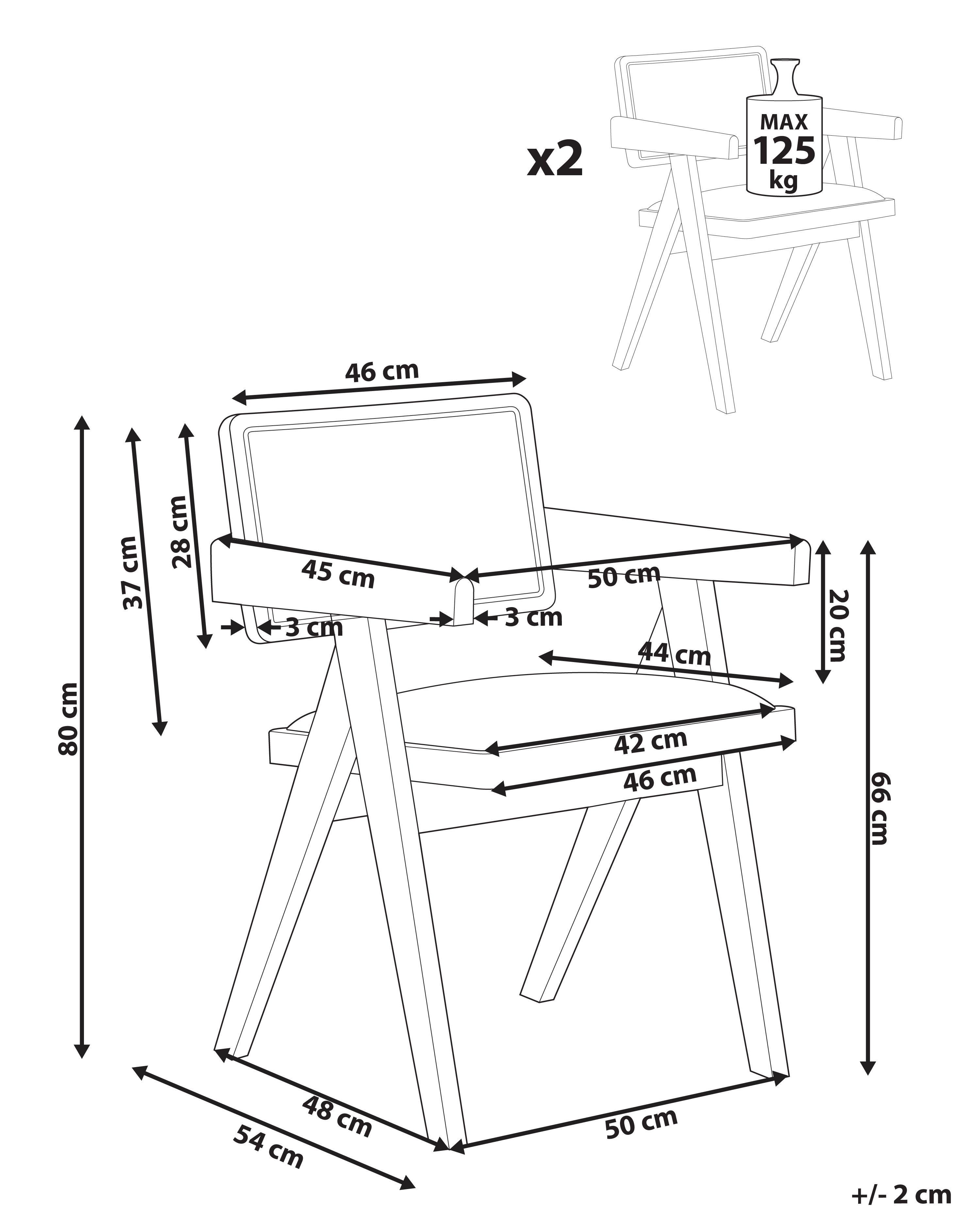 Beliani Lot de 2 chaises de salle à manger en Bois d'hévéa Rétro CARMODY  
