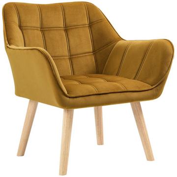 Fauteuil à oreilles chaise simple chaise de relaxation en velours, scandinave, pieds surélevés, polyester aspect velours, jaune 67x61,5x71 cm