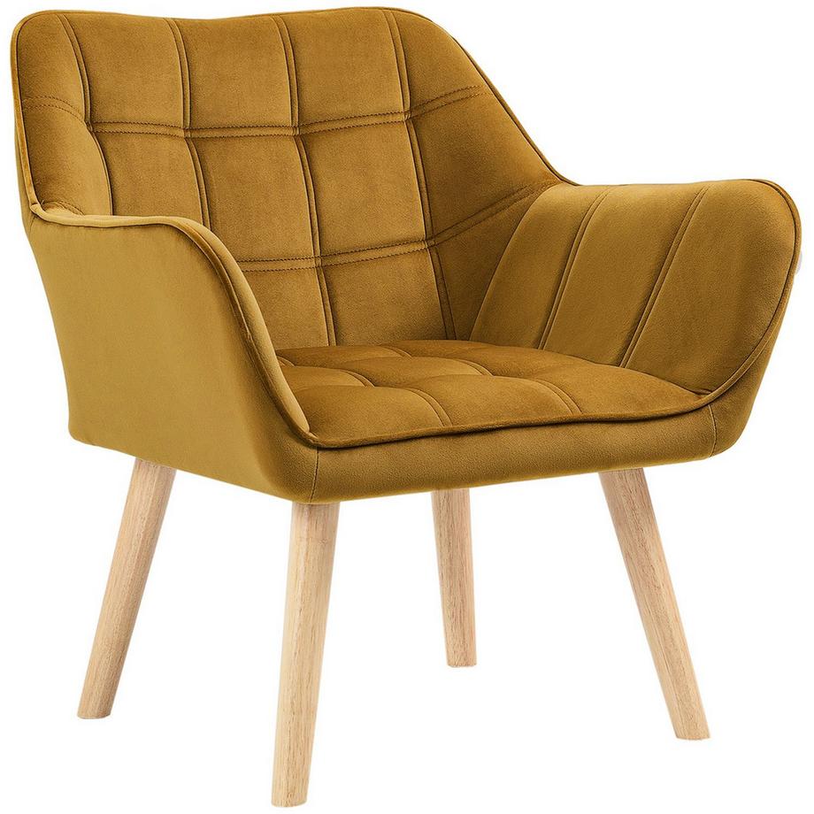 Northio Fauteuil à oreilles chaise simple chaise de relaxation en velours, scandinave, pieds surélevés, polyester aspect velours, jaune 67x61,5x71 cm  