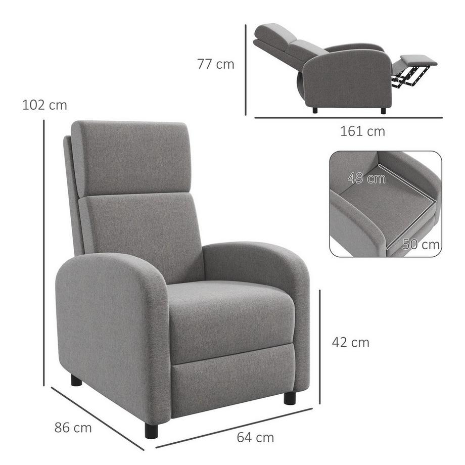 Northio Fauteuil De Relaxation, Fauteuil Tv Avec Fonction Inclinable, Fauteuil Tv Rembourré, Fauteuil Inclinable Aspect Lin, Repose-Pieds, Capacité De Charge Jusqu'À 120 Kg, Pour Salon, Gris  