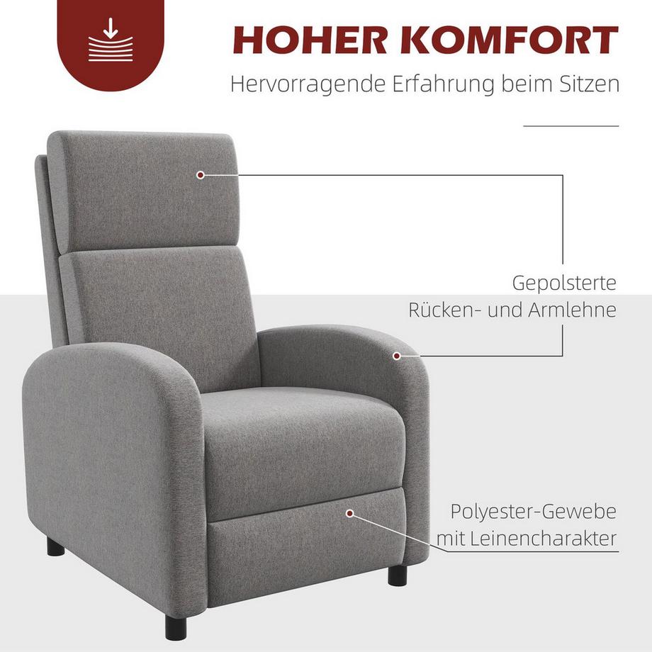 Northio Fauteuil De Relaxation, Fauteuil Tv Avec Fonction Inclinable, Fauteuil Tv Rembourré, Fauteuil Inclinable Aspect Lin, Repose-Pieds, Capacité De Charge Jusqu'À 120 Kg, Pour Salon, Gris  