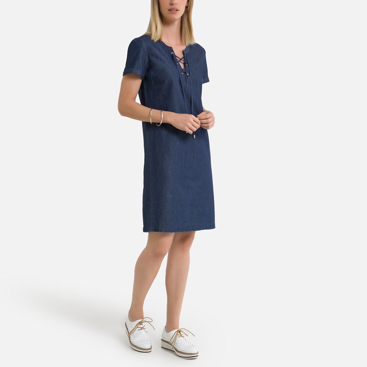 Image of Gerades Kleid Mit Kurzen Ärmeln Damen Blau 46
