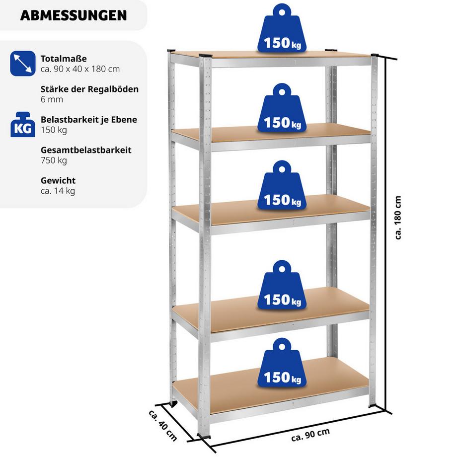 Tectake Schwerlastregal   in verschiedenen Ausführungen verzinktes Stahlgestell  
