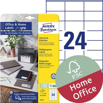 AVERY ZWECKFORM Etiketten 70x36mm 6122Z weiss 240 Stk./10 Blatt