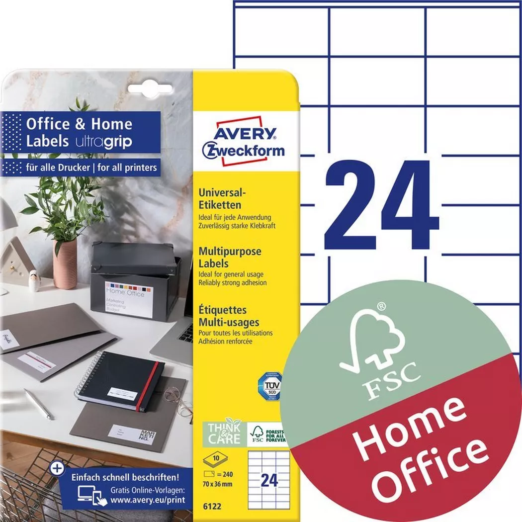 Avery-Zweckform – AVERY ZWECKFORM Etiketten 70x36mm, 240 Stk., One Size, Weiss