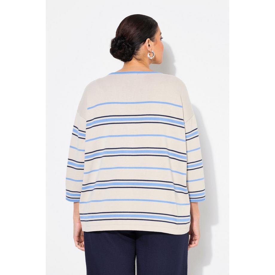 Ulla Popken Pull Rayures Oversize Col Rond Manches 3/4  