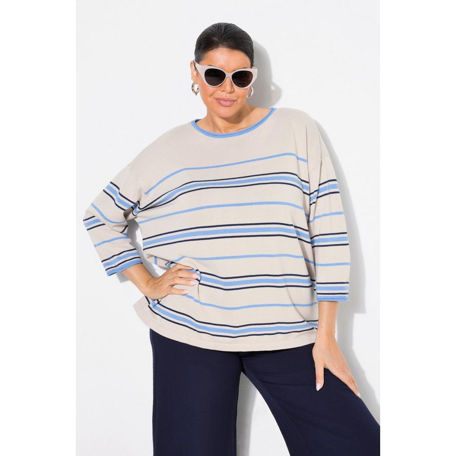 Ulla Popken Pull Rayures Oversize Col Rond Manches 3/4  