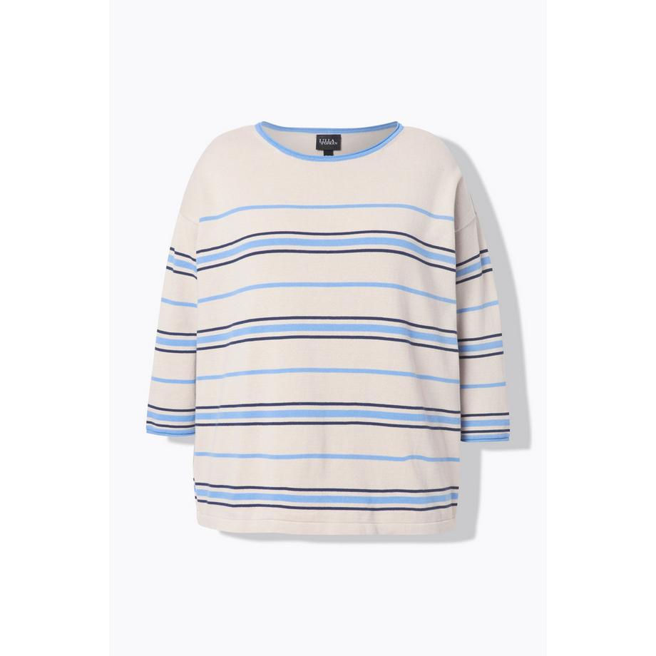 Ulla Popken Pull Rayures Oversize Col Rond Manches 3/4  