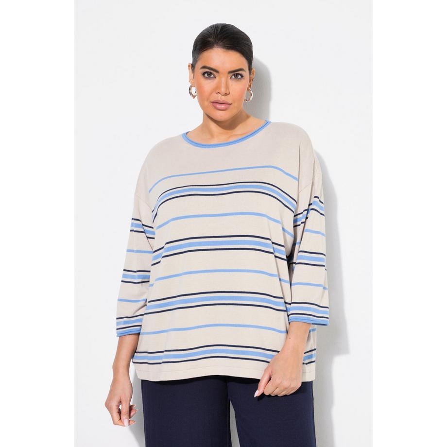 Ulla Popken Pull Rayures Oversize Col Rond Manches 3/4  