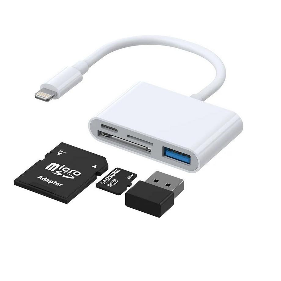4-in-1 Lightning auf USB-A, SD/TF, Lightning – Weiß