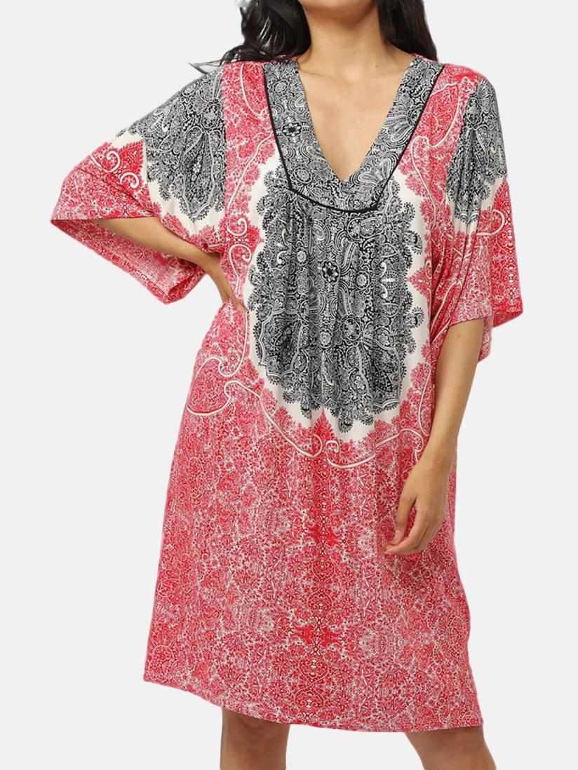 Image of Strandkleid Mit Dreiviertel Ärmeln Beach Paisley Unisex Rot Bunt M