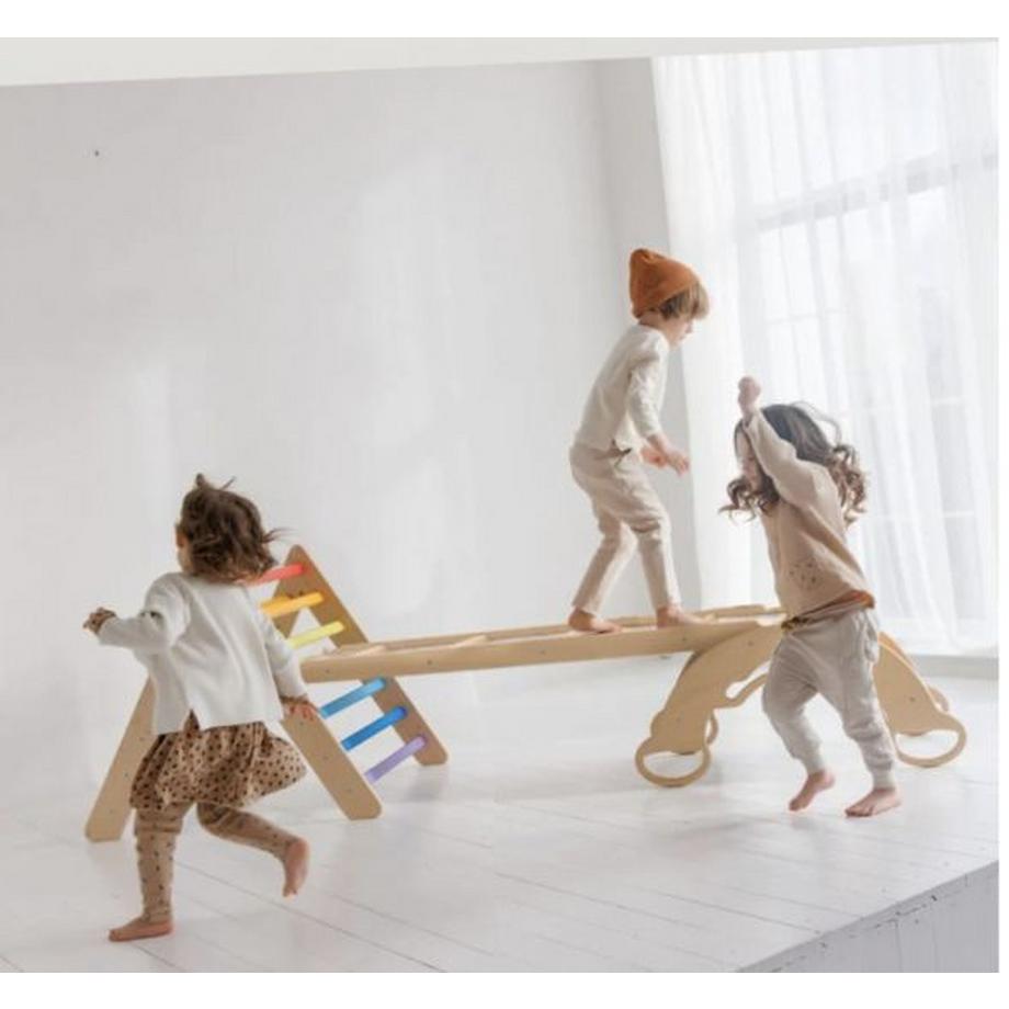 Montessori  Échelle + planche double face + balançoire Montessori® en bois - couleur claire 