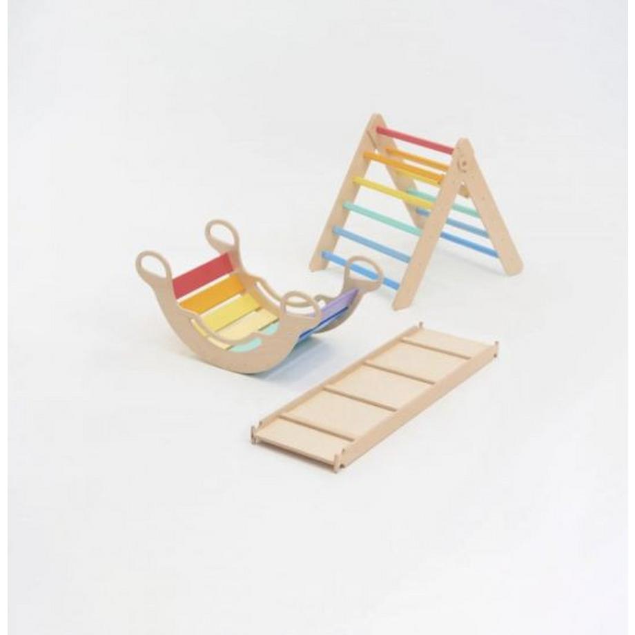 Montessori  Échelle + planche double face + balançoire Montessori® en bois - couleur claire 