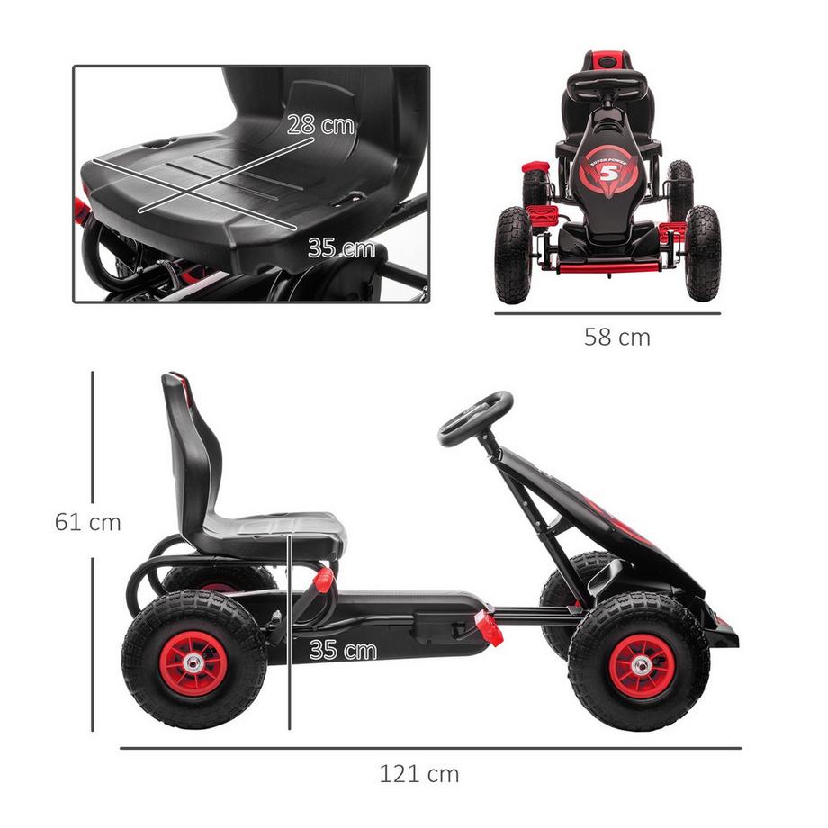 Northio  Gokart, Kinderfahrzeug mit verstellbarem Sitz, Tretfahrzeug mit Gummireifen, Pedal, Handbremse, für 5-12 Jahre, Outdoor, Rot+Schwarz 