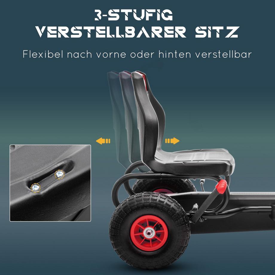 Northio  Gokart, Kinderfahrzeug mit verstellbarem Sitz, Tretfahrzeug mit Gummireifen, Pedal, Handbremse, für 5-12 Jahre, Outdoor, Rot+Schwarz 