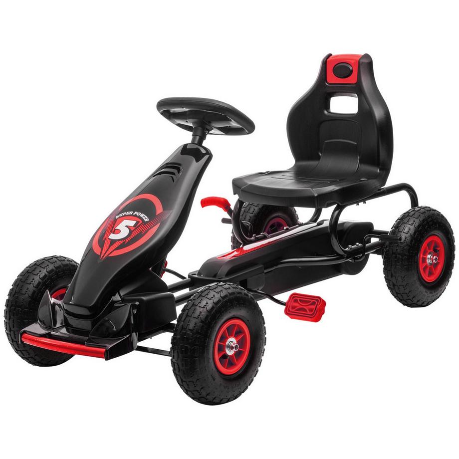 Northio  Gokart, Kinderfahrzeug mit verstellbarem Sitz, Tretfahrzeug mit Gummireifen, Pedal, Handbremse, für 5-12 Jahre, Outdoor, Rot+Schwarz 