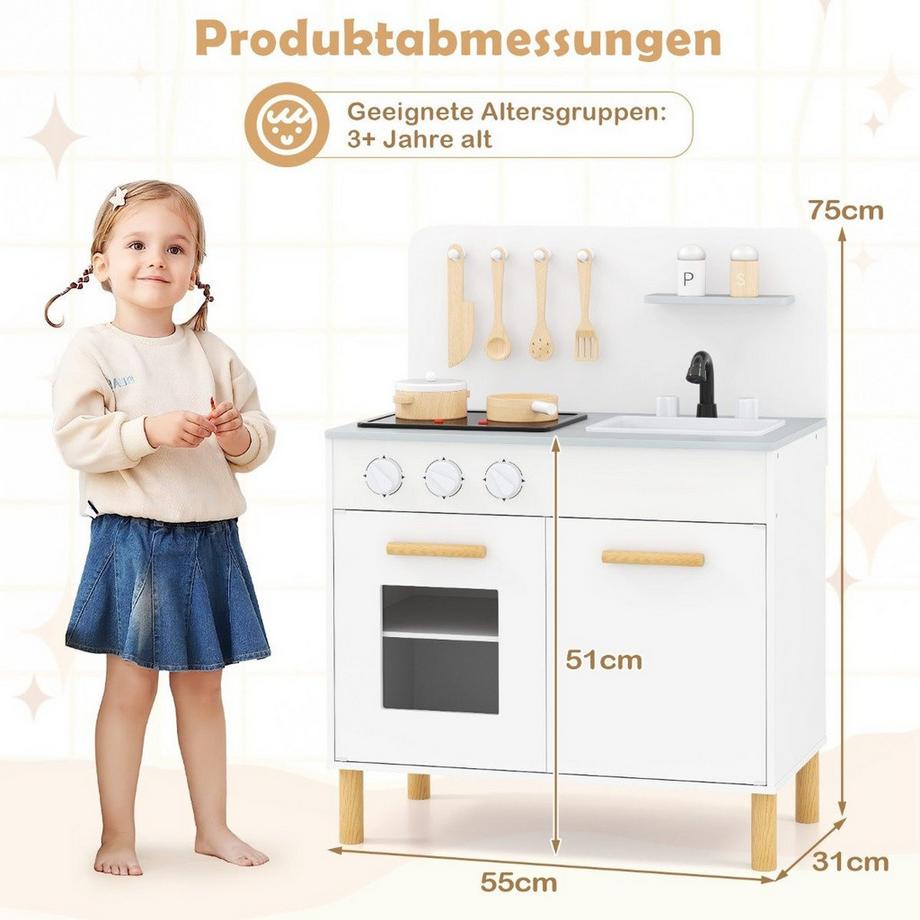 B2X  Holz Kinderküche mit 10 Zubehör Spielküche mit Licht & Sound Spielzeugküche für Kinder ab 2 Jahren 
