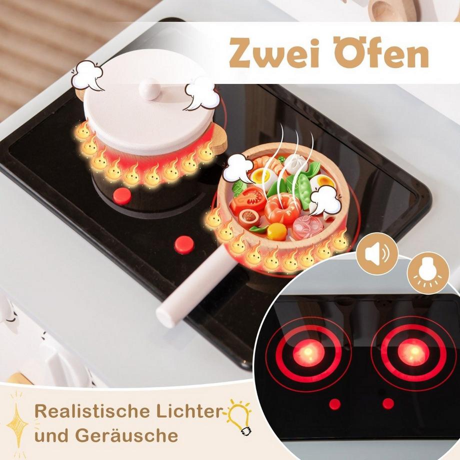 B2X  Holz Kinderküche mit 10 Zubehör Spielküche mit Licht & Sound Spielzeugküche für Kinder ab 2 Jahren 