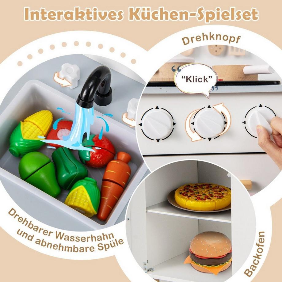 B2X  Holz Kinderküche mit 10 Zubehör Spielküche mit Licht & Sound Spielzeugküche für Kinder ab 2 Jahren 