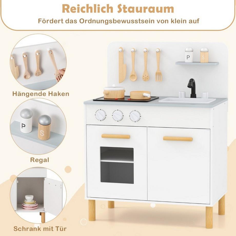 B2X  Holz Kinderküche mit 10 Zubehör Spielküche mit Licht & Sound Spielzeugküche für Kinder ab 2 Jahren 