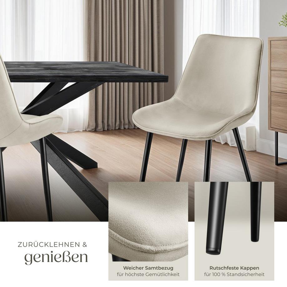 Tectake Lot de chaises MONROE rembourrées aspect velours  