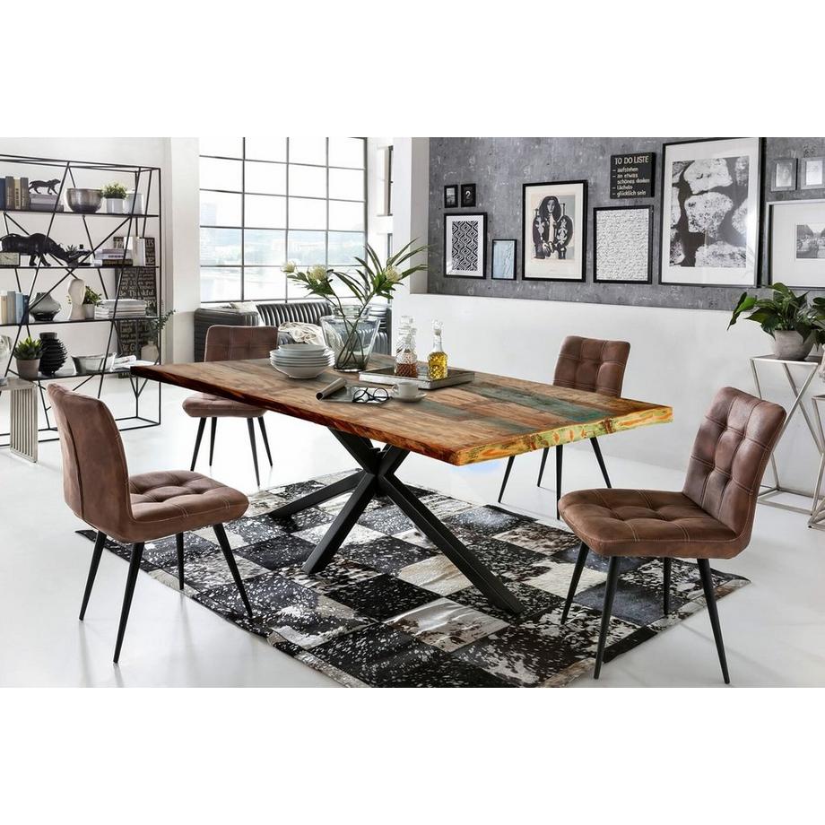 mutoni Table 240x100 cm - bois de récupération coloré - métal noir antique  