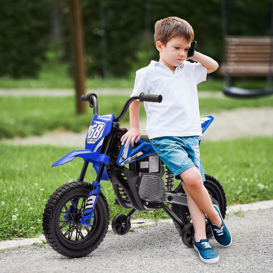 Northio  Moto électrique pour enfants, moto pour enfants 12V avec musique, véhicule pour enfants avec roues d'entraînement amovibles, 2,4-5 km/h, pour enfants de 3 à 6 ans, max 30 kg, bleu. 