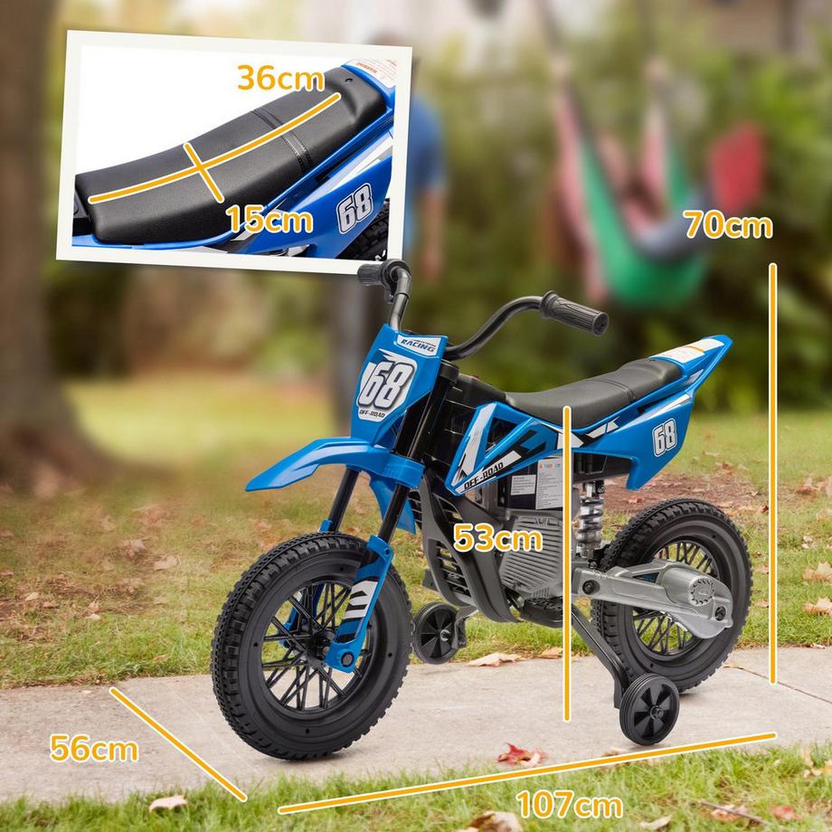 Northio  Moto électrique pour enfants, moto pour enfants 12V avec musique, véhicule pour enfants avec roues d'entraînement amovibles, 2,4-5 km/h, pour enfants de 3 à 6 ans, max 30 kg, bleu. 