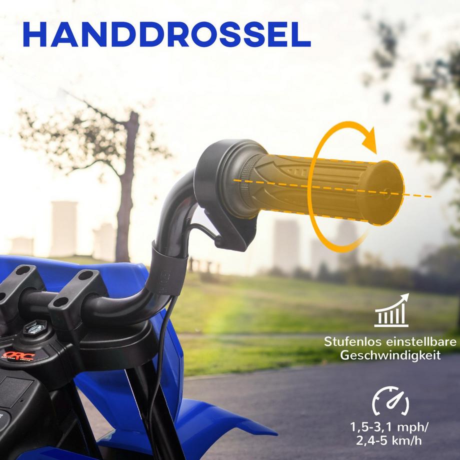 Northio  Moto électrique pour enfants, moto pour enfants 12V avec musique, véhicule pour enfants avec roues d'entraînement amovibles, 2,4-5 km/h, pour enfants de 3 à 6 ans, max 30 kg, bleu. 