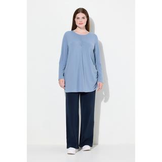 Ulla Popken  Maglia lunga con drappeggio, scollo a girocollo, maniche lunghe e cotone biologico 