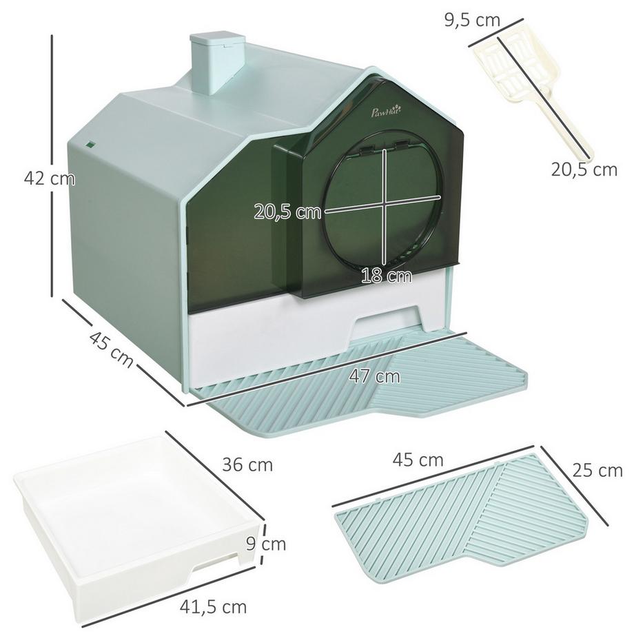 Northio  Katzentoilette Katzenklo Mit Bodenwanne, Schaufel & Filter, Haubentoilette, Hellblau, Für Katzen Bis 5Kg, 47X45X42Cm 