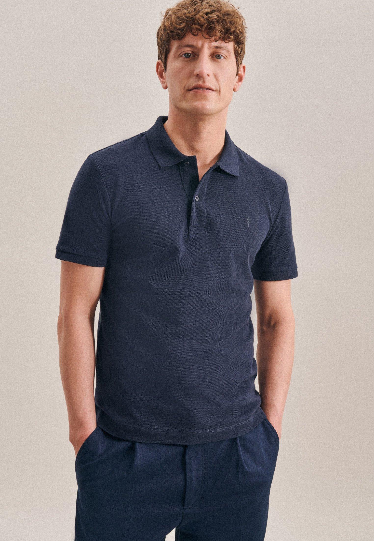 Image of Polo Slim Fit Kurzarm Uni Herren Horizon Blue L