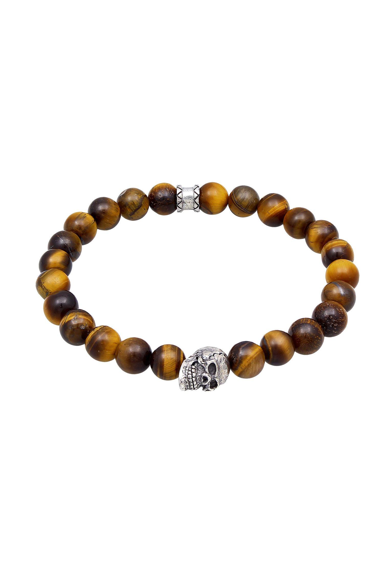 Image of Armband Totenkopf Tigerauge Beads 925 Silber Damen Braun 23cm
