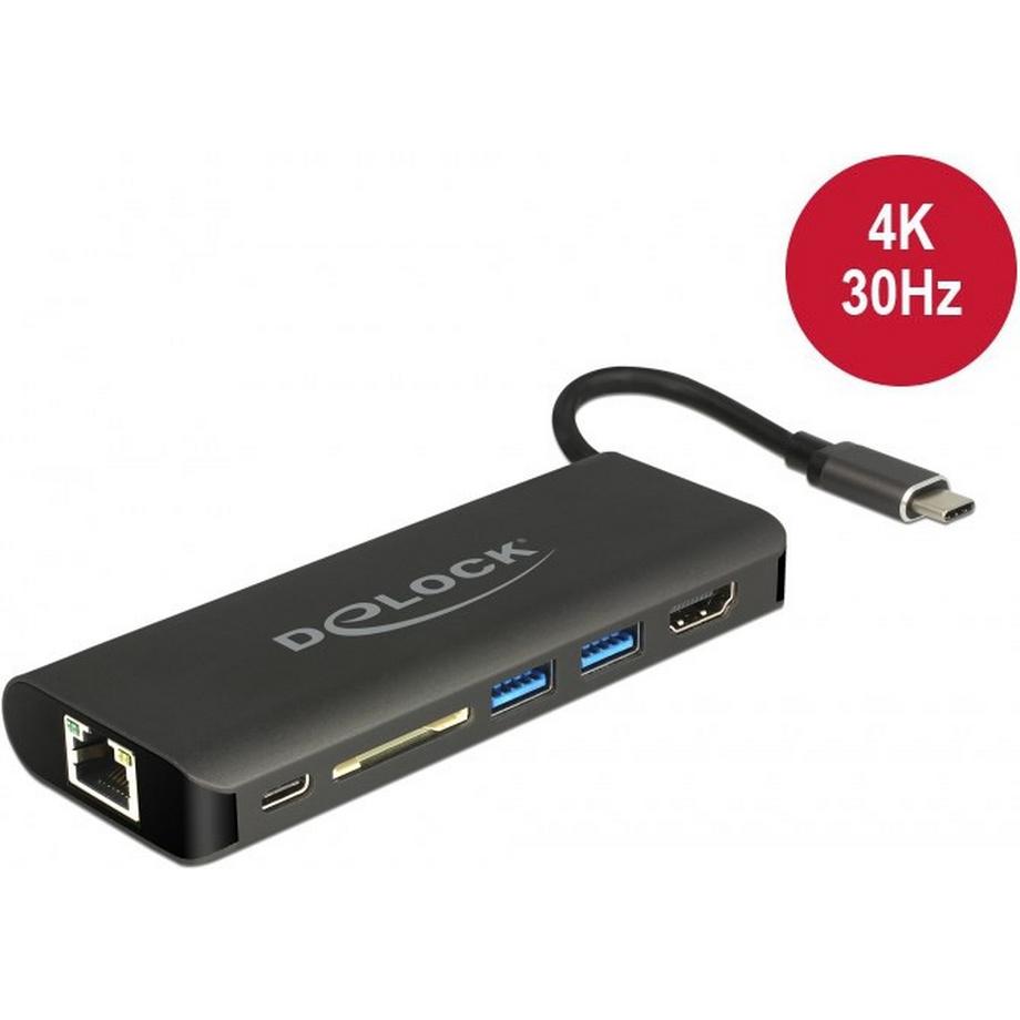 DeLock  USB Type-C™ 3.1 Dockingstation HDMI 4K 30 Hz, Gigabit LAN und USB PD Funktion 