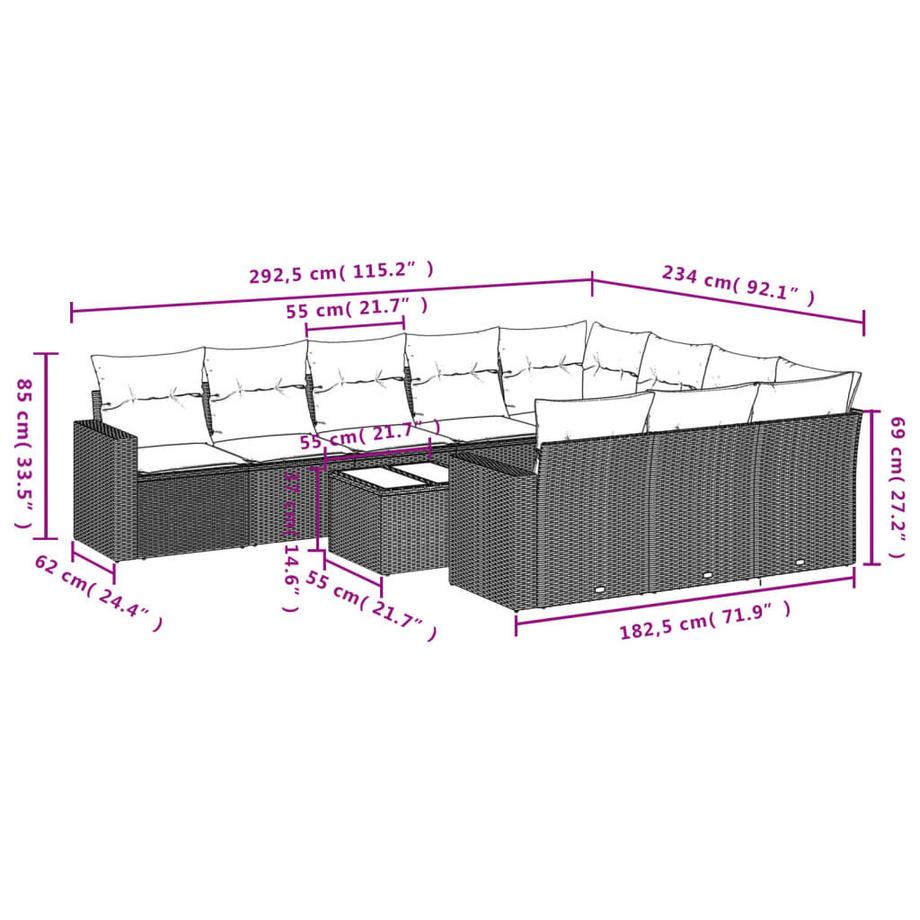 VidaXL set divano da giardino Polirattan  