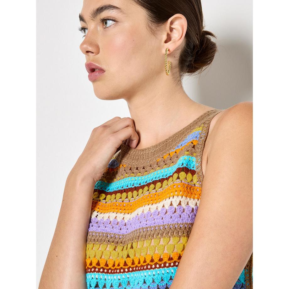 APRICOT Haut au crochet rayé coloré avec pompons  