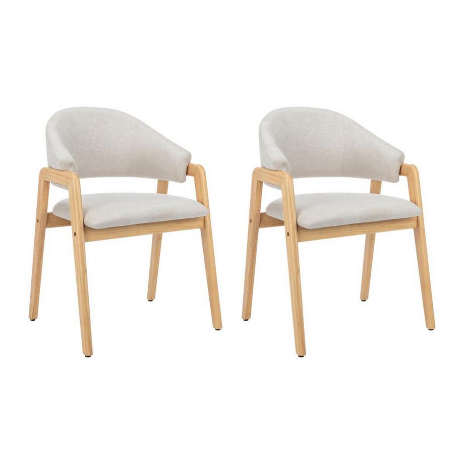 Vente-unique Lot de 2 chaises avec accoudoirs en tissu et bois d'hévéa - Beige et Naturel - SOLUNA  